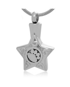 Paw Print Star - Stainless Steel Pet Ashes Memorial Jewellery Pendant