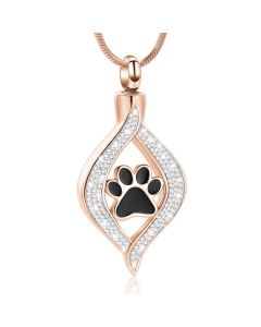 Teardrop Ribbon Paw Rose Gold - Stainless Steel Cremation Ashes Memorial Pendant