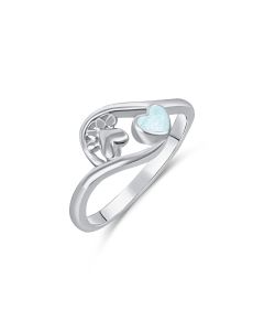 LifeStone™ Pet Paw Heart Cremation Ashes Ring-Aquamarine-Sterling Silver