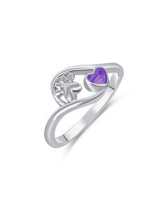 LifeStone™ Pet Paw Heart Cremation Ashes Ring-Violet-Sterling Silver