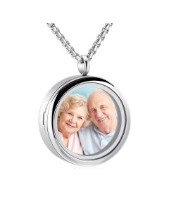 Photo Round Locket -Stainless Steel Cremation Ashes Jewellery Memorial Pendant