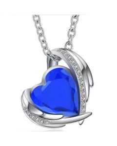 Sapphire Winged Heart - Stainless Steel Cremation Ashes Jewellery Urn Pendant