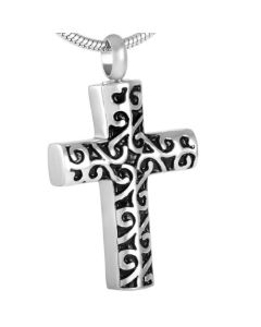 Scroll Cross - Stainless Steel Ashes Memorial Jewellery Pendant