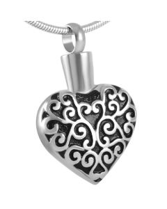 Scroll Heart - Stainless Steel Cremation Ashes Jewellery Pendant