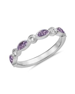 LifeStone™ Ladies Serenity Hearts Cremation Ashes Ring-Violet-Sterling Silver