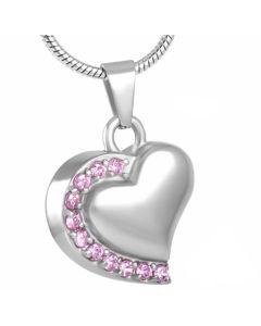 Shimmer Heart Pink -Stainless Steel Cremation Ashes Jewellery Urn Pendant
