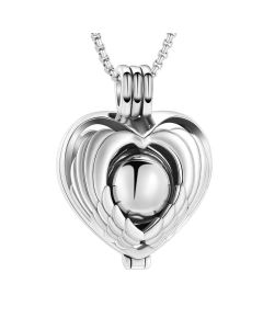 Silver Ball Winged Locket - Stainless Steel Cremation Ashes Jewellery Pendant