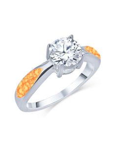LifeStone™ Ladies Solitaire Cremation Ashes Memorial Ring-Amber-Sterling Silver