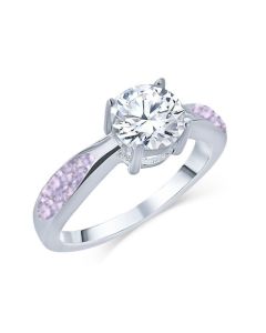LifeStone™ Ladies Solitaire Cremation Ashes Memorial Ring-Lavender-Sterling Silver