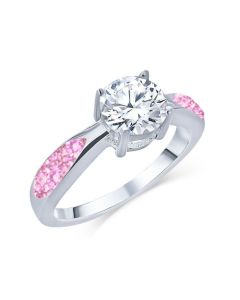LifeStone™ Ladies Solitaire Cremation Ashes Memorial Ring-Magenta-Sterling Silver