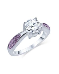 LifeStone™ Ladies Solitaire Cremation Ashes Memorial Ring-Violet-Sterling Silver