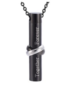 Together Forever Cylinder Black - Stainless Steel Cremation Ashes Urn Jewellery Pendant