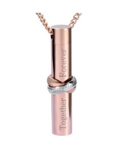 Together Forever Cylinder Rose - Stainless Steel Cremation Ashes Urn Jewellery Pendant