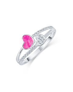 LifeStone™ Ladies Together Hearts Cremation Ashes Ring-Magenta-Sterling Silver