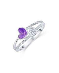 LifeStone™ Ladies Together Hearts Cremation Ashes Ring-Violet-Sterling Silver