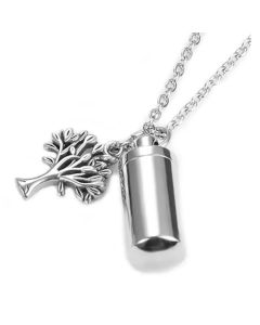 Tree of Life Charm Cylinder - Stainless Steel Urn Pendant