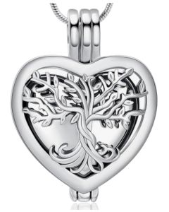 Tree of Life Heart Locket -Stainless Steel Cremation Ashes Jewellery Urn Pendant