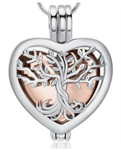 Tree of Life Heart Locket -Rose Gold Stainless Steel Cremation Ashes Jewellery Urn Pendant