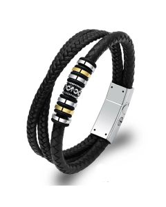 Triple Wrap Tribal Leather Bracelet - Stainless Steel Cremation Ashes Jewellery