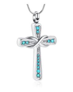 Turquoise Infinity Cross - Stainless Steel Ashes Memorial Jewellery Pendant