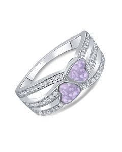 LifeStone™ Ladies Unity Hearts Cremation Ashes Ring-Lavender-9ct White Gold