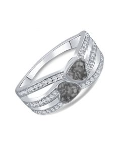 LifeStone™ Ladies Unity Hearts Cremation Ashes Ring-Midnight-9ct White Gold