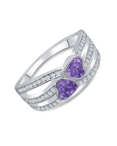 LifeStone™ Ladies Unity Hearts Cremation Ashes Ring-Violet-Sterling Silver
