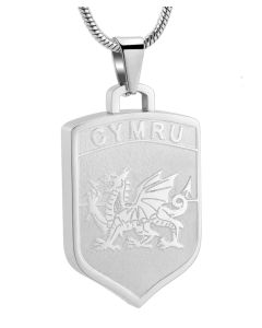 Welsh Shield - Stainless Steel Cremation Ashes Jewellery Pendant